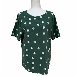 Cellabie Green Top with White Daisies Print